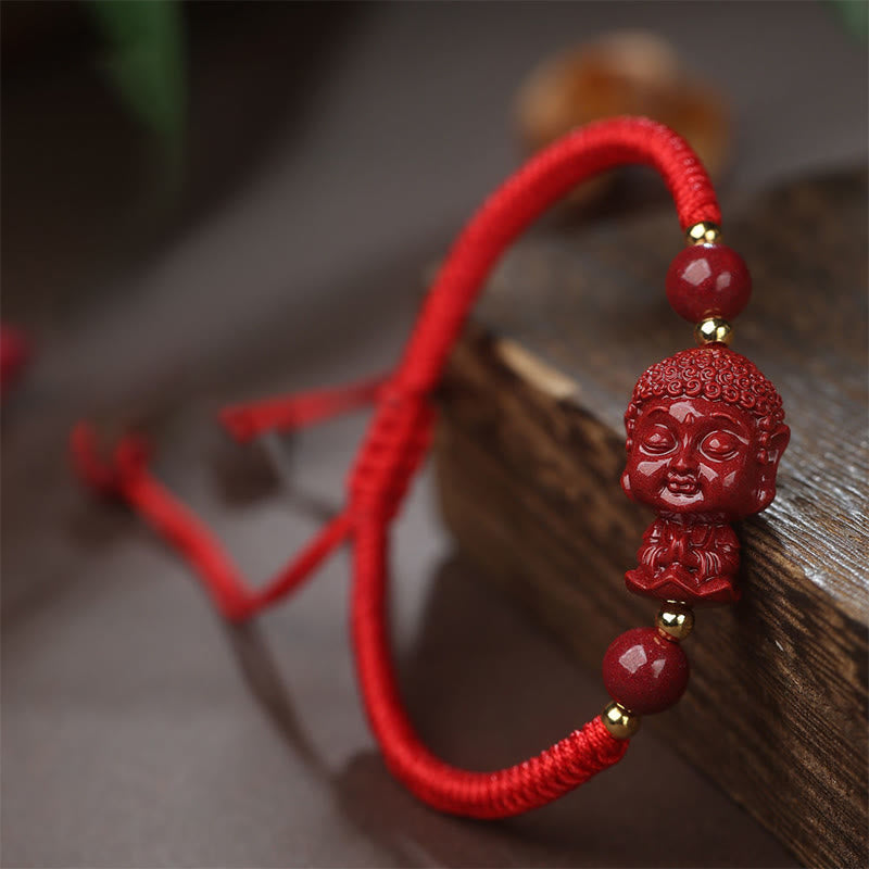 Handcrafted Cinnabar Zodiac Guardian Buddha Red String Adjustable Bracelet