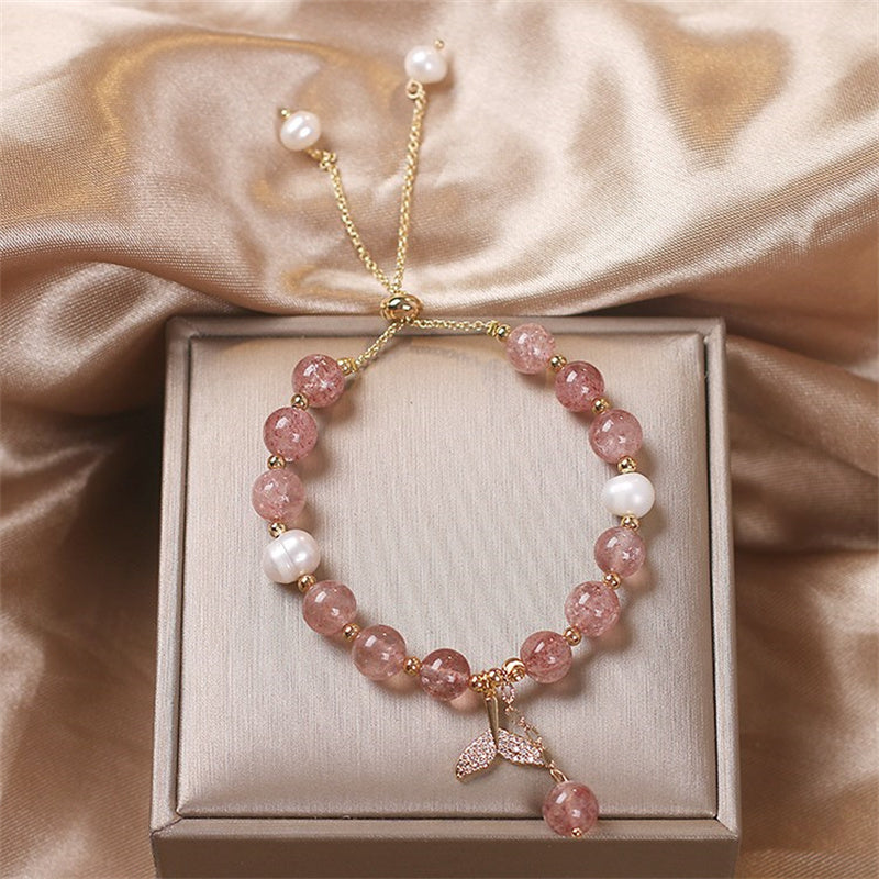 Crystalline Quartz & Copper Fishtail Charm Adjustable Energy Bracelet