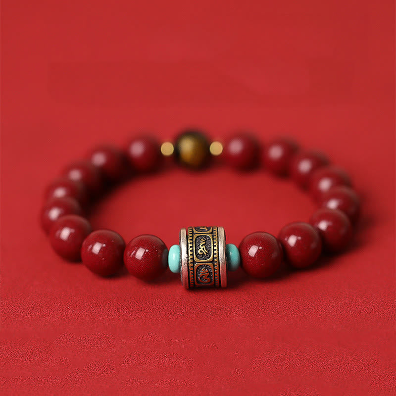 925 Sterling Silver Chinese Zodiac Natal Buddha Cinnabar Om Mani Padme Hum Calm Bracelet