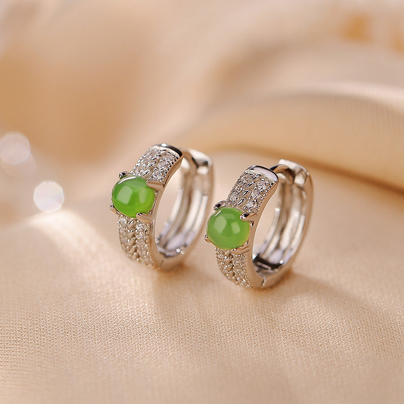 925 Sterling Silver Round Cyan Jade Minimalist Stud Earrings