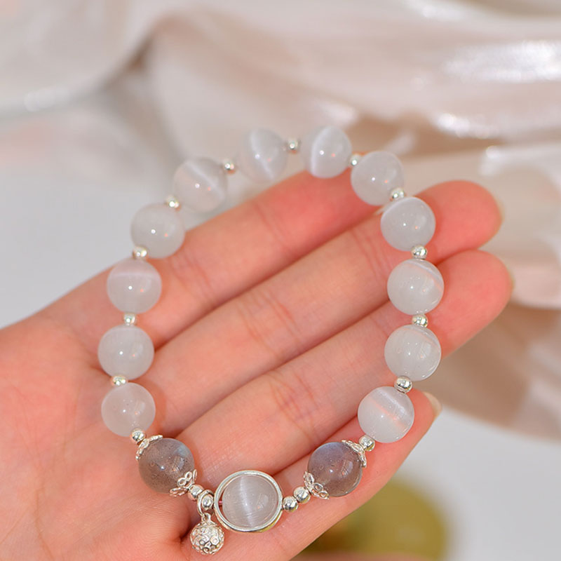 925 Sterling Silver Cat Eye Moonstone Love Support Bracelet