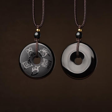 Black Obsidian Taoism Five Sacred Mountains Carved Strength Peace Buckle Necklace Pendant Key Chain Phone Hanging Decoration