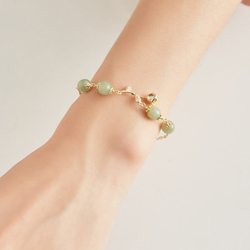 14K Gold Plated Hetian Jade Golden Rose Flower Luck Chain Bracelet