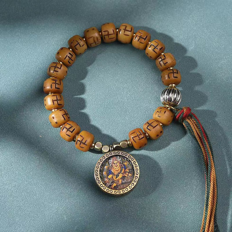 Natural Tibetan Camel Bone Bracelet with Dzi Bead, Shankha, or Kirtimukha Charms