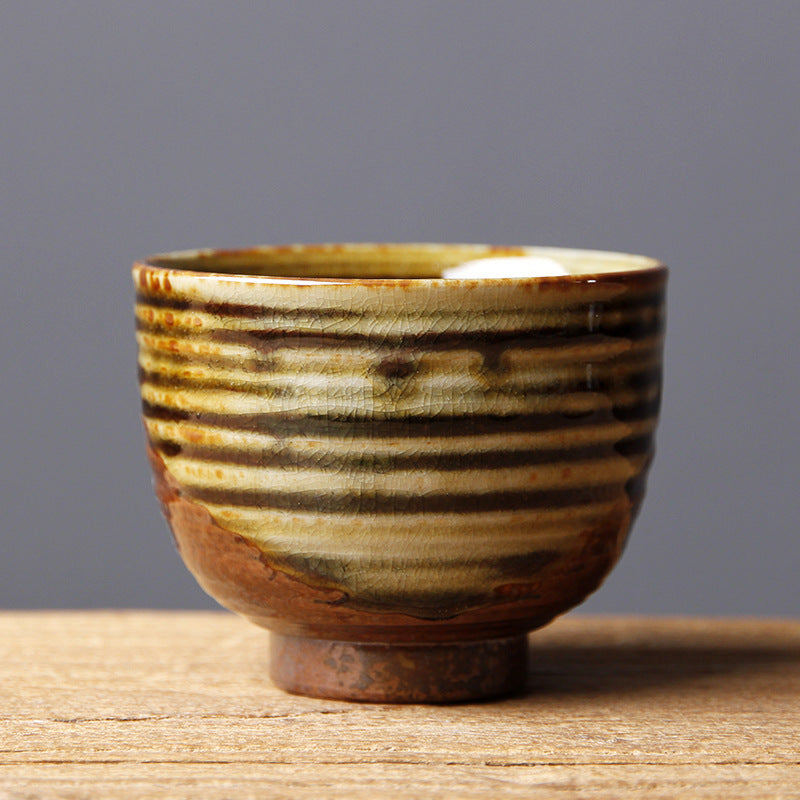 Vintage Brown Beige Kiln Change Ceramic Teacup Kung Fu Tea Cup Bowl