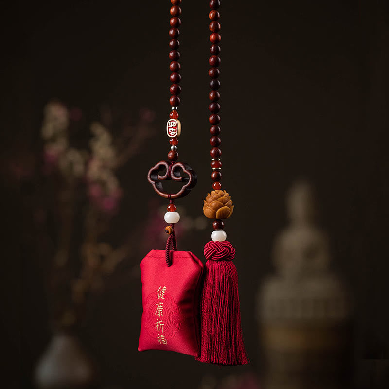 Tibetan Small Leaf Red Sandalwood Lotus Cinnabar Sachet Protection Tassel Car Hanging Decoration