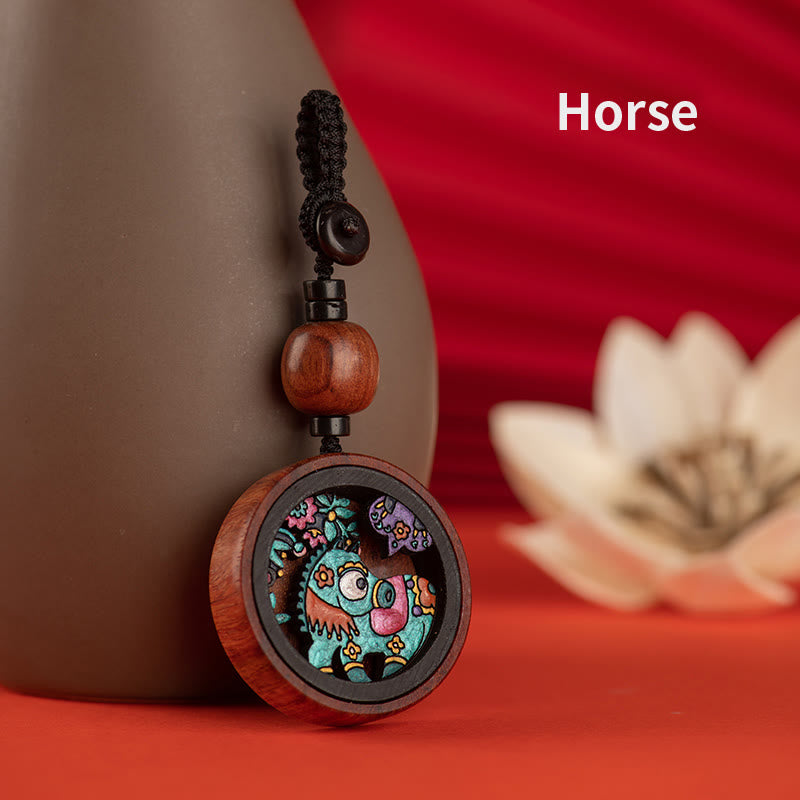 Year Of The Dragon Hand Painted Chinese Zodiac Rosewood Carved Calm Key Chain (Extra 35% Off | USE CODE: FS35)