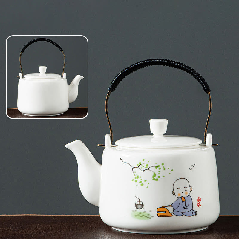 Vintage Dragon Mountain Fisherman Landscape White Porcelain Ceramic Kung Fu Teapot