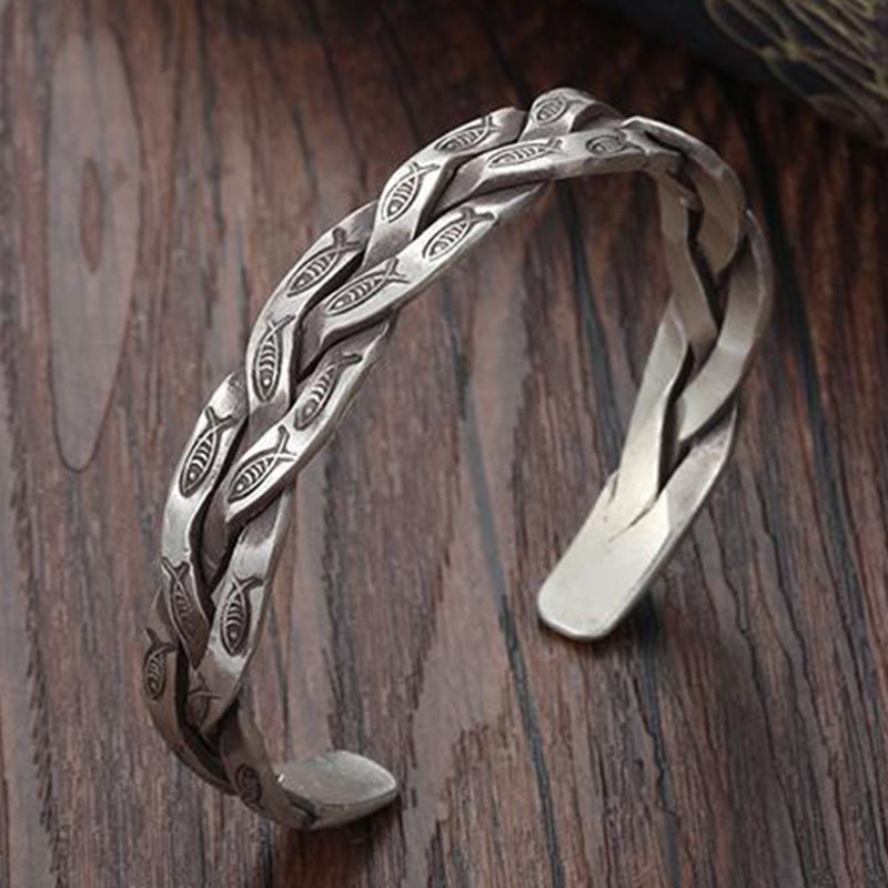 Koi Fish Twisted Design Luck Wealth Cuff Bracelet Bangle