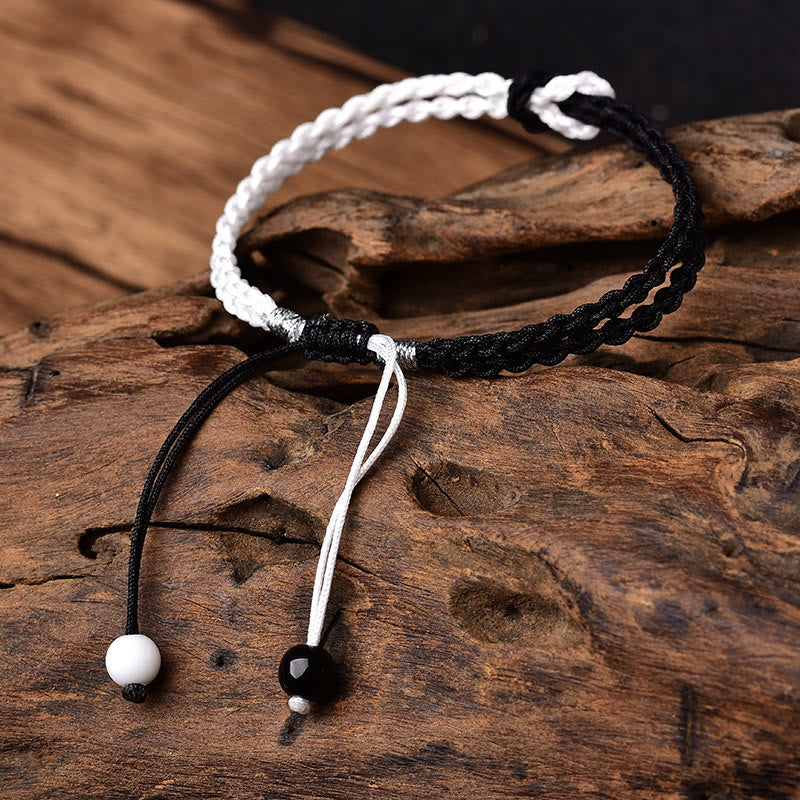 Handmade Black White Rope Braided Healing Bracelet