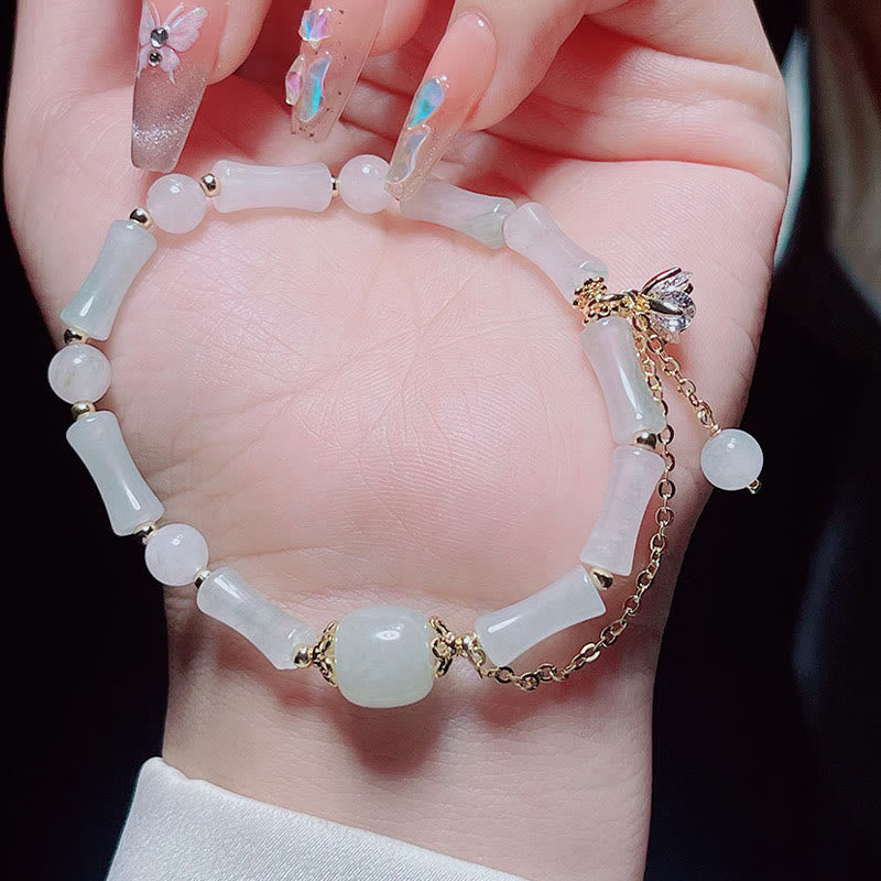 Tianshan White Jade Bamboo Pattern Luck Blessing Bracelet