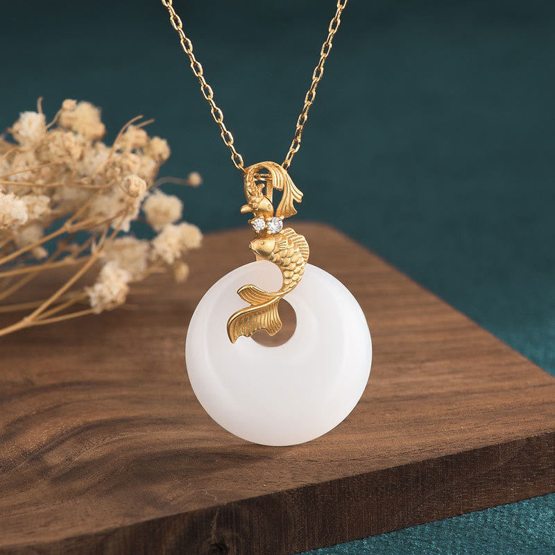 White Jade Koi Fish Wealth Prosperity Necklace Pendant