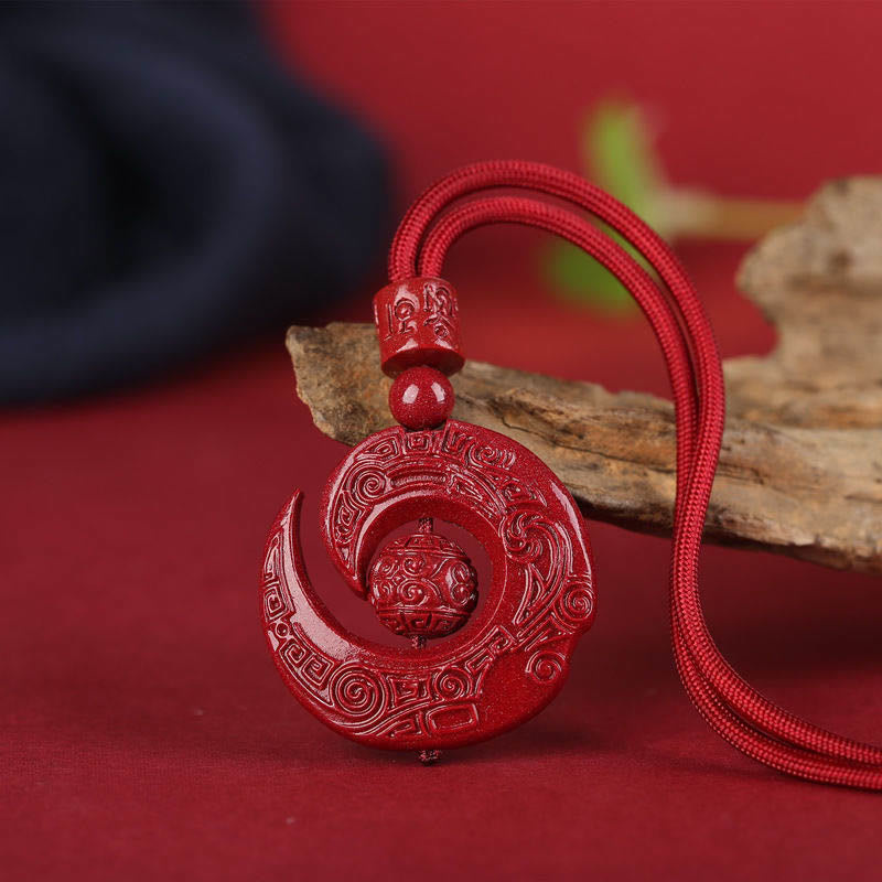 One's Luck Improves Design Patern Natural Cinnabar Concentration Necklace Pendant
