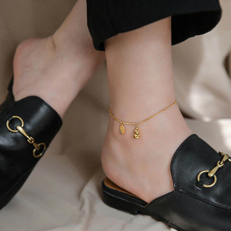 18k Gold Plated Copper Lucky Gourd Design Wealth Buckle Anklet