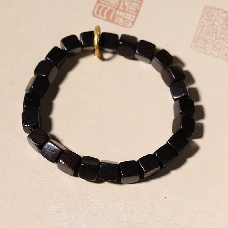 Tibetan Square Ebony Wood and Copper Minimalist Meditation Bracelet