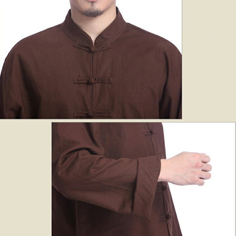 Chinese Frog Button Design Meditation Prayer Cotton Linen Spiritual Zen Practice Yoga Clothing Men's Set