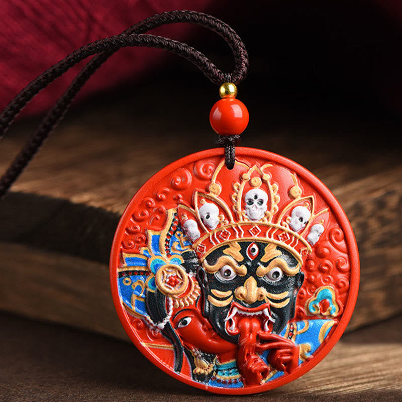 Zakiram Goddess of Wealth Painted Cinnabar Blessing Necklace Pendant