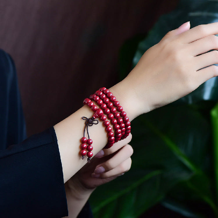 108 Mala Beads Cinnabar Om Mani Padme Hum Pattern Engraved Blessing Bracelet