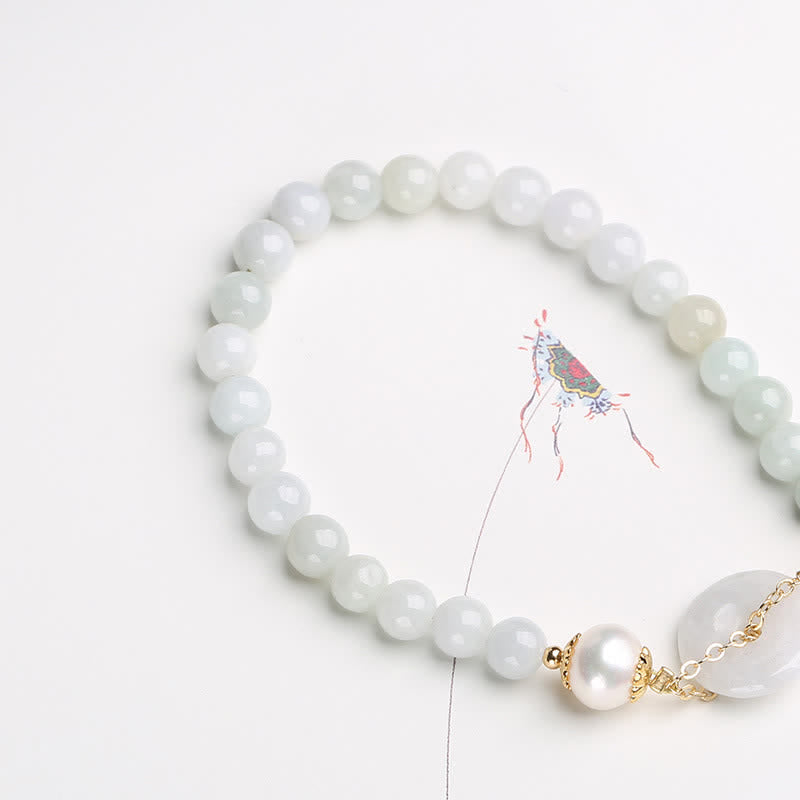 Natural Jade Pearl Gold Copper Peace Buckle Bracelet