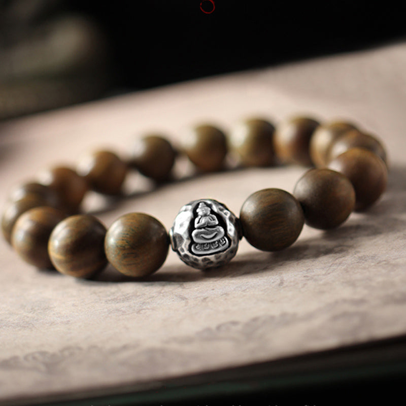 999 Sterling Silver & Aromatic Sandalwood Buddha Charm Beaded Bracelet