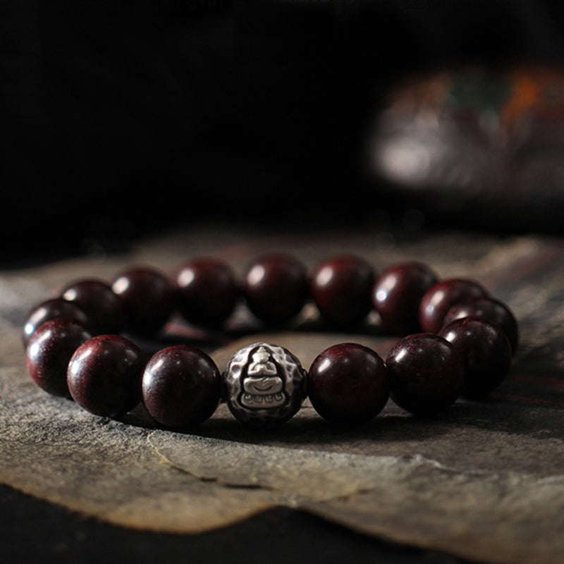 999 Sterling Silver & Aromatic Sandalwood Buddha Charm Beaded Bracelet