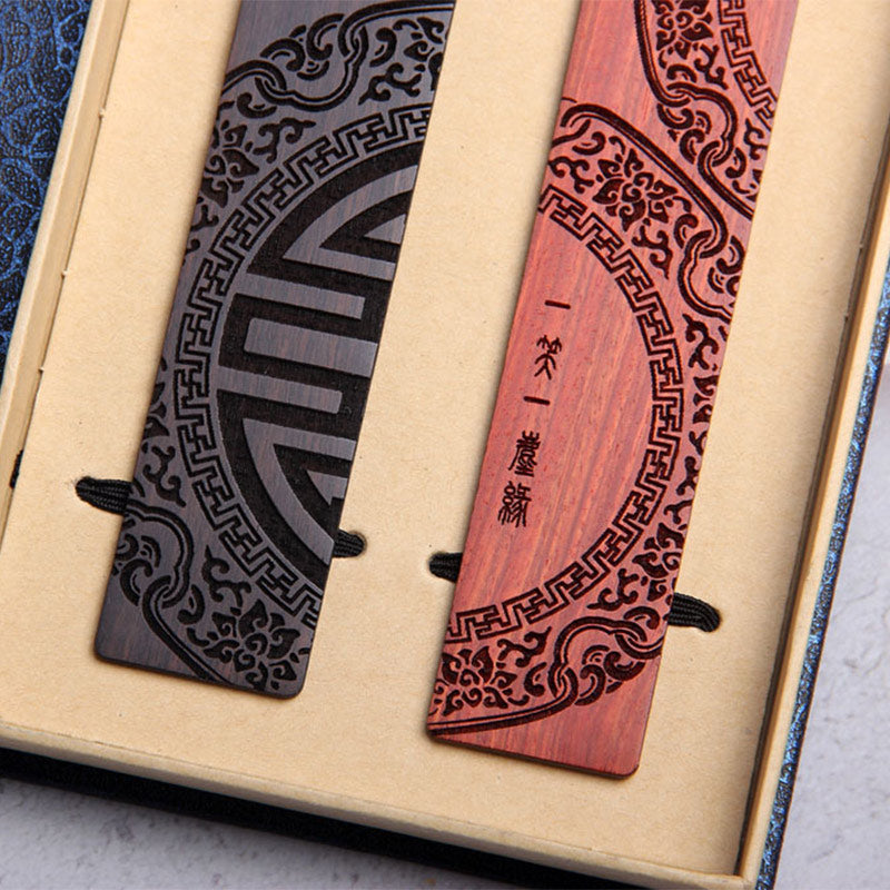 Zen Enlightenment Quotes Ebony Wood Small Leaf Red Sandalwood Bookmarks With Gift Box