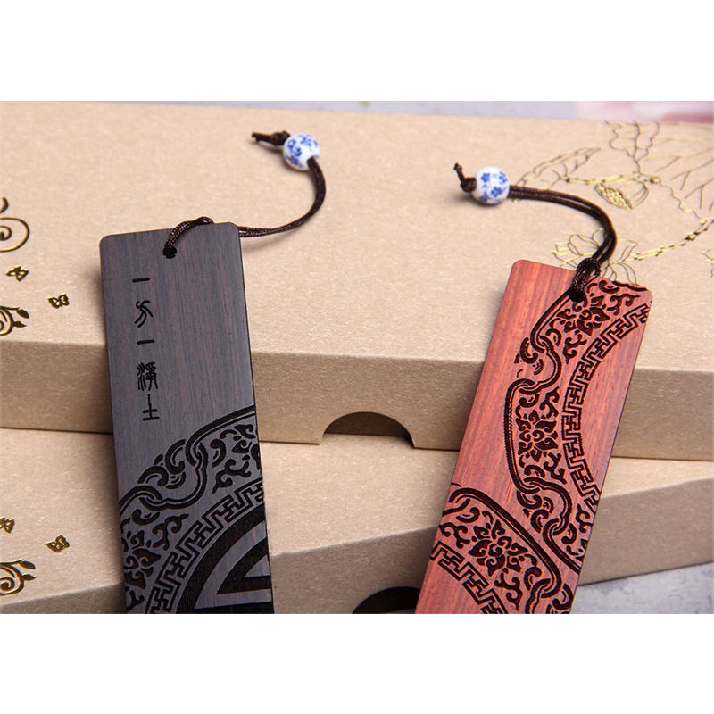 Zen Enlightenment Quotes Ebony Wood Small Leaf Red Sandalwood Bookmarks With Gift Box