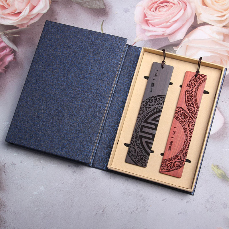 Zen Enlightenment Quotes Ebony Wood Small Leaf Red Sandalwood Bookmarks With Gift Box