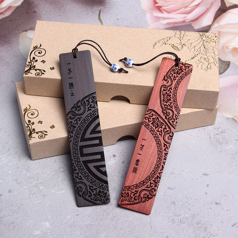 Zen Enlightenment Quotes Ebony Wood Small Leaf Red Sandalwood Bookmarks With Gift Box
