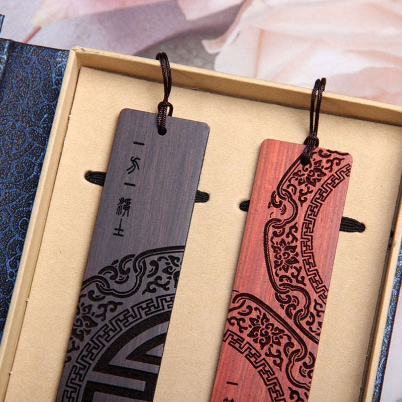 Zen Enlightenment Quotes Ebony Wood Small Leaf Red Sandalwood Bookmarks With Gift Box