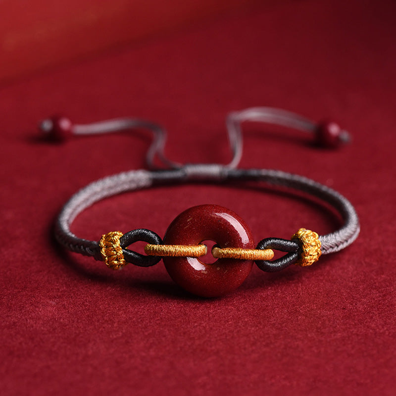 Handcrafted Cinnabar Ping An Kou Braided Peace Buckle Adjustable Bracelet