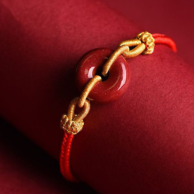 Handcrafted Cinnabar Ping An Kou Braided Peace Buckle Adjustable Bracelet
