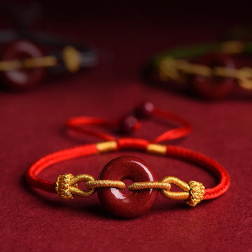 Handcrafted Cinnabar Ping An Kou Braided Peace Buckle Adjustable Bracelet