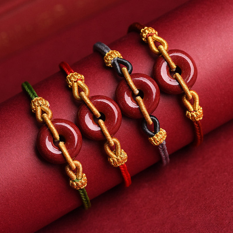 Handcrafted Cinnabar Ping An Kou Braided Peace Buckle Adjustable Bracelet