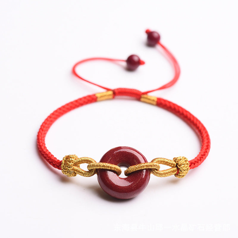 Handcrafted Cinnabar Ping An Kou Braided Peace Buckle Adjustable Bracelet