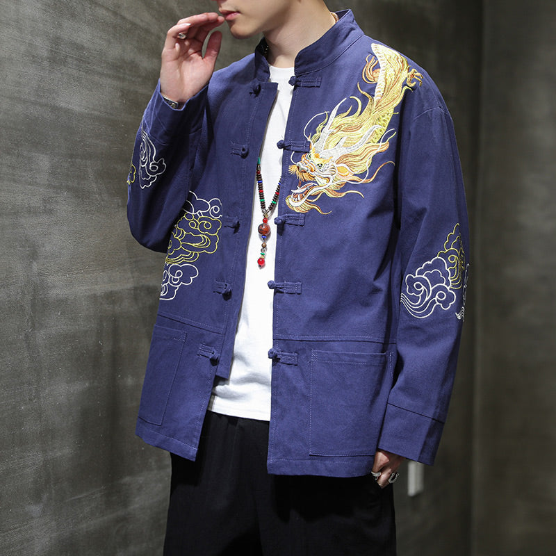 Dragon Auspicious Cloud Embroidery Clothing Chinese Tang Suit Jacket Men Clothing