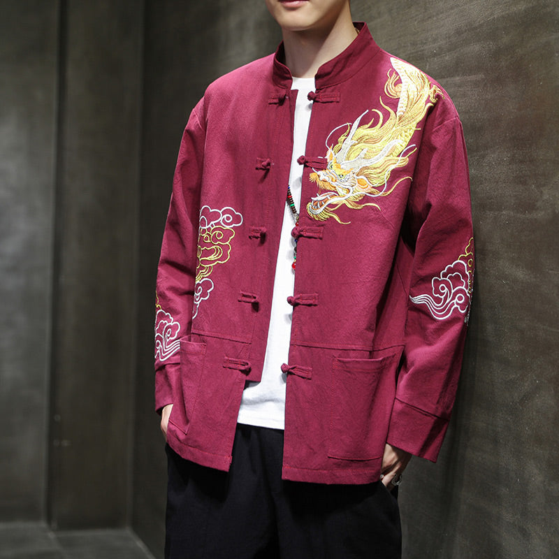 Dragon Auspicious Cloud Embroidery Clothing Chinese Tang Suit Jacket Men Clothing