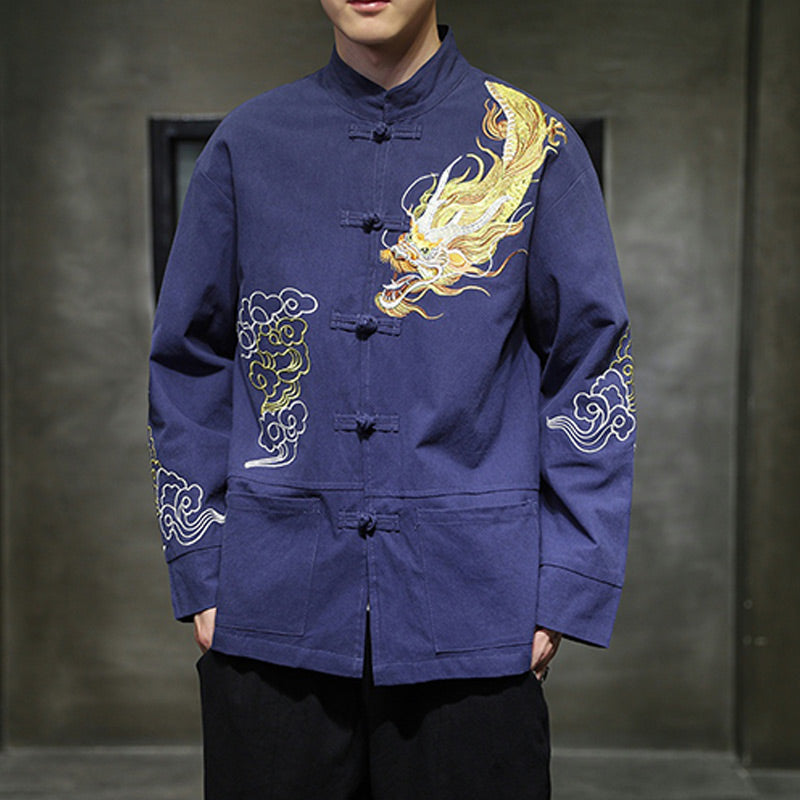 Dragon Auspicious Cloud Embroidery Clothing Chinese Tang Suit Jacket Men Clothing