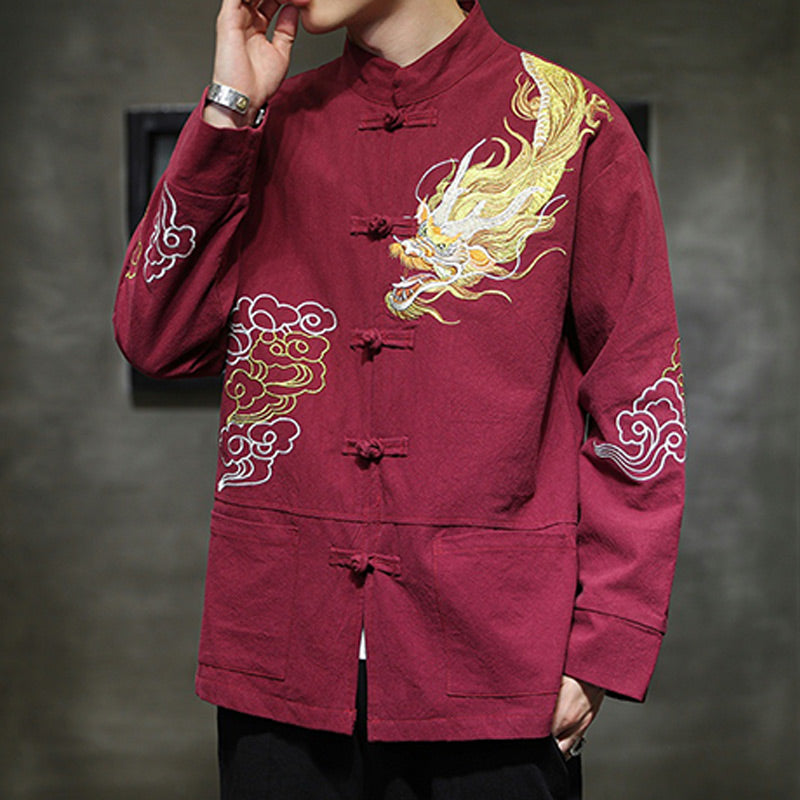 Dragon Auspicious Cloud Embroidery Clothing Chinese Tang Suit Jacket Men Clothing