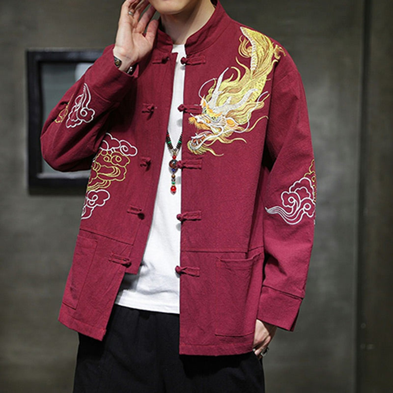 Dragon Auspicious Cloud Embroidery Clothing Chinese Tang Suit Jacket Men Clothing