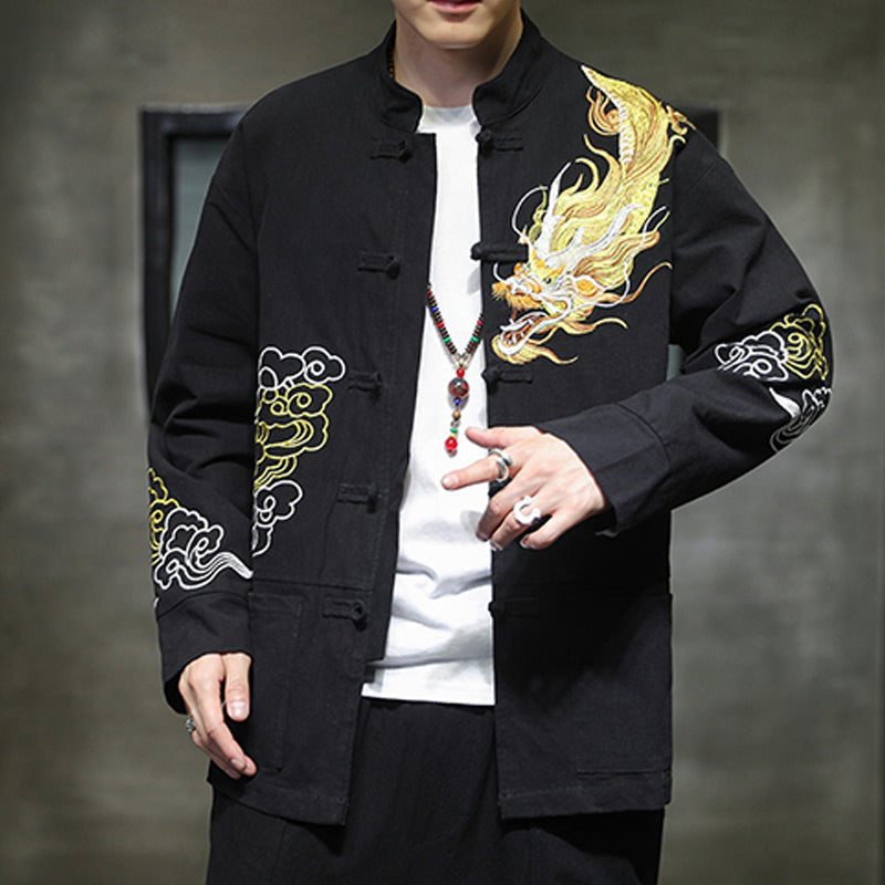 Dragon Auspicious Cloud Embroidery Clothing Chinese Tang Suit Jacket Men Clothing