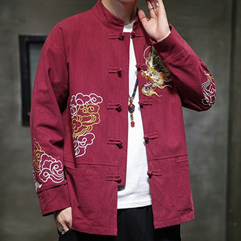 Dragon Auspicious Cloud Embroidery Clothing Chinese Tang Suit Jacket Men Clothing