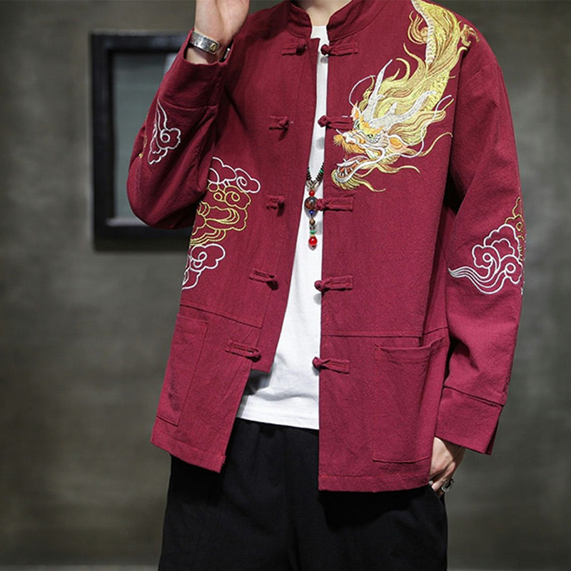Dragon Auspicious Cloud Embroidery Clothing Chinese Tang Suit Jacket Men Clothing