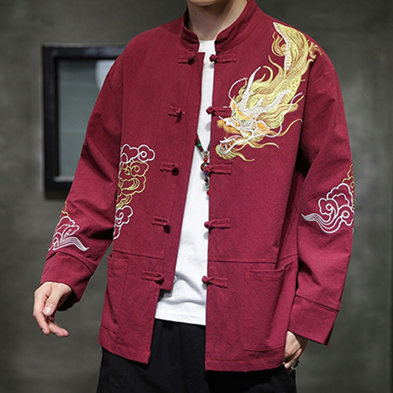 Dragon Auspicious Cloud Embroidery Clothing Chinese Tang Suit Jacket Men Clothing