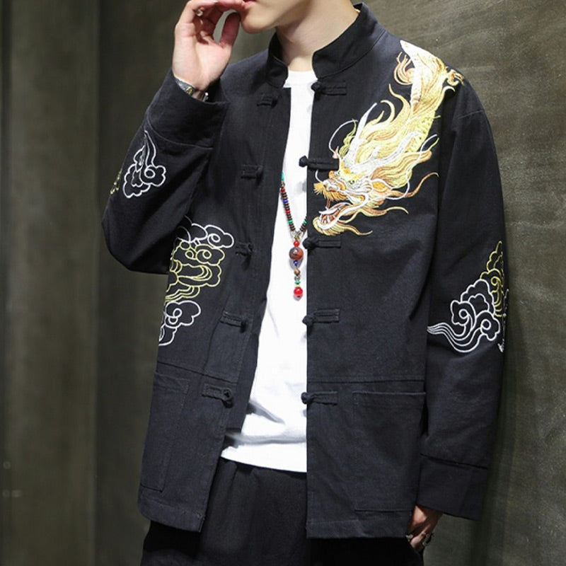 Dragon Auspicious Cloud Embroidery Clothing Chinese Tang Suit Jacket Men Clothing