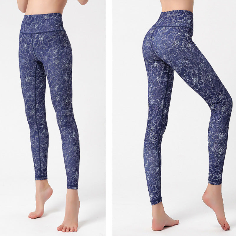 Flowers Leaves Birds Print Pants Sports Fitness Yoga Leggings Women's Yoga Pants