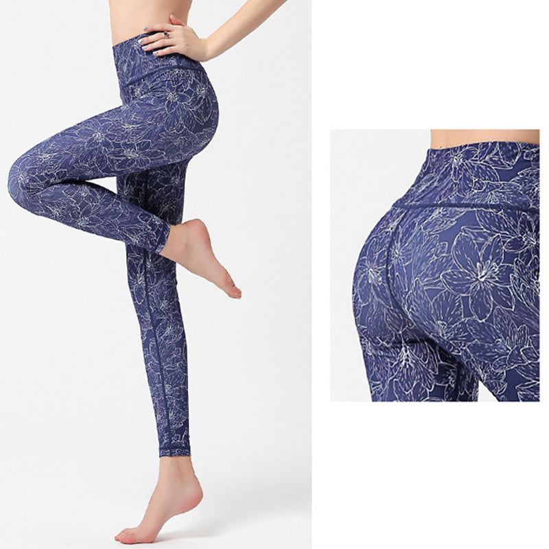 Flowers Leaves Birds Print Pants Sports Fitness Yoga Leggings Women's Yoga Pants
