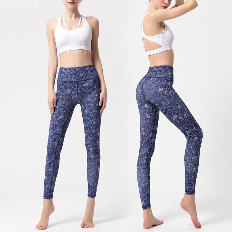 Flowers Leaves Birds Print Pants Sports Fitness Yoga Leggings Women's Yoga Pants