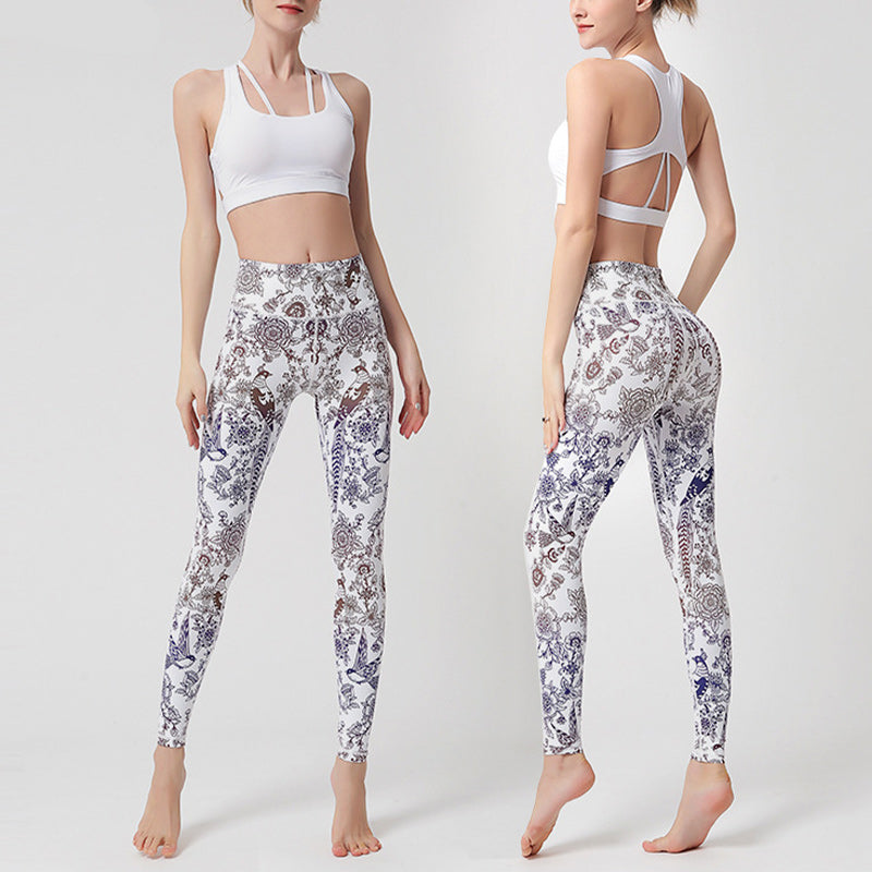 Flowers Leaves Birds Print Pants Sports Fitness Yoga Leggings Women's Yoga Pants