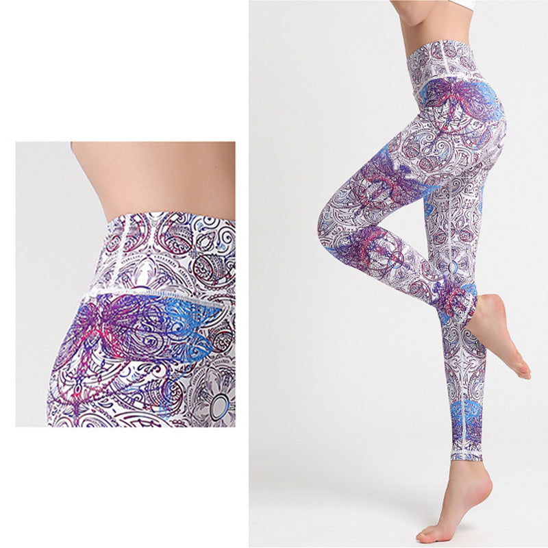 Flowers Leaves Birds Print Pants Sports Fitness Yoga Leggings Women's Yoga Pants